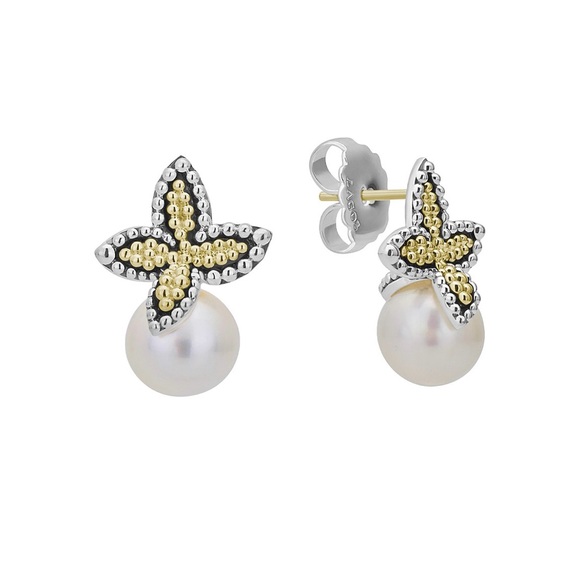 LAGOS Jewelry - LAGOS Luna Floral Silver and Gold Pearl Drop Earrings